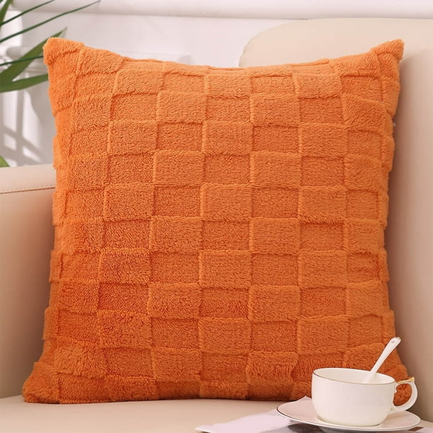 Funda de Cojín de Terciopelo Afelpado, 45X45Cm, Cojín Decorativo Lumbar para Sala de Estar U Oficina, Juego de 1 Pieza, Blanco/Naranja/Gris