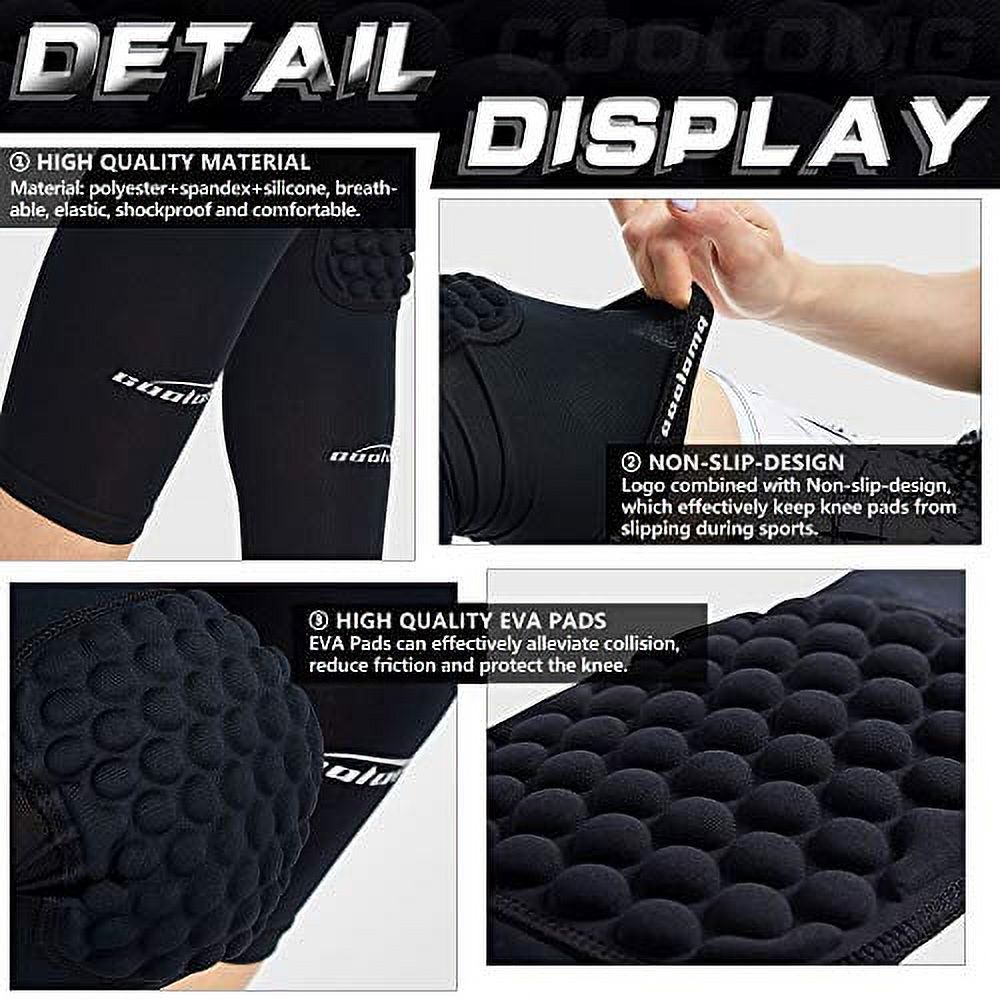 COOLOMG Protective Knee Pads Basketball Volleyball Football Crashproof Antislip (1Pair) Black M