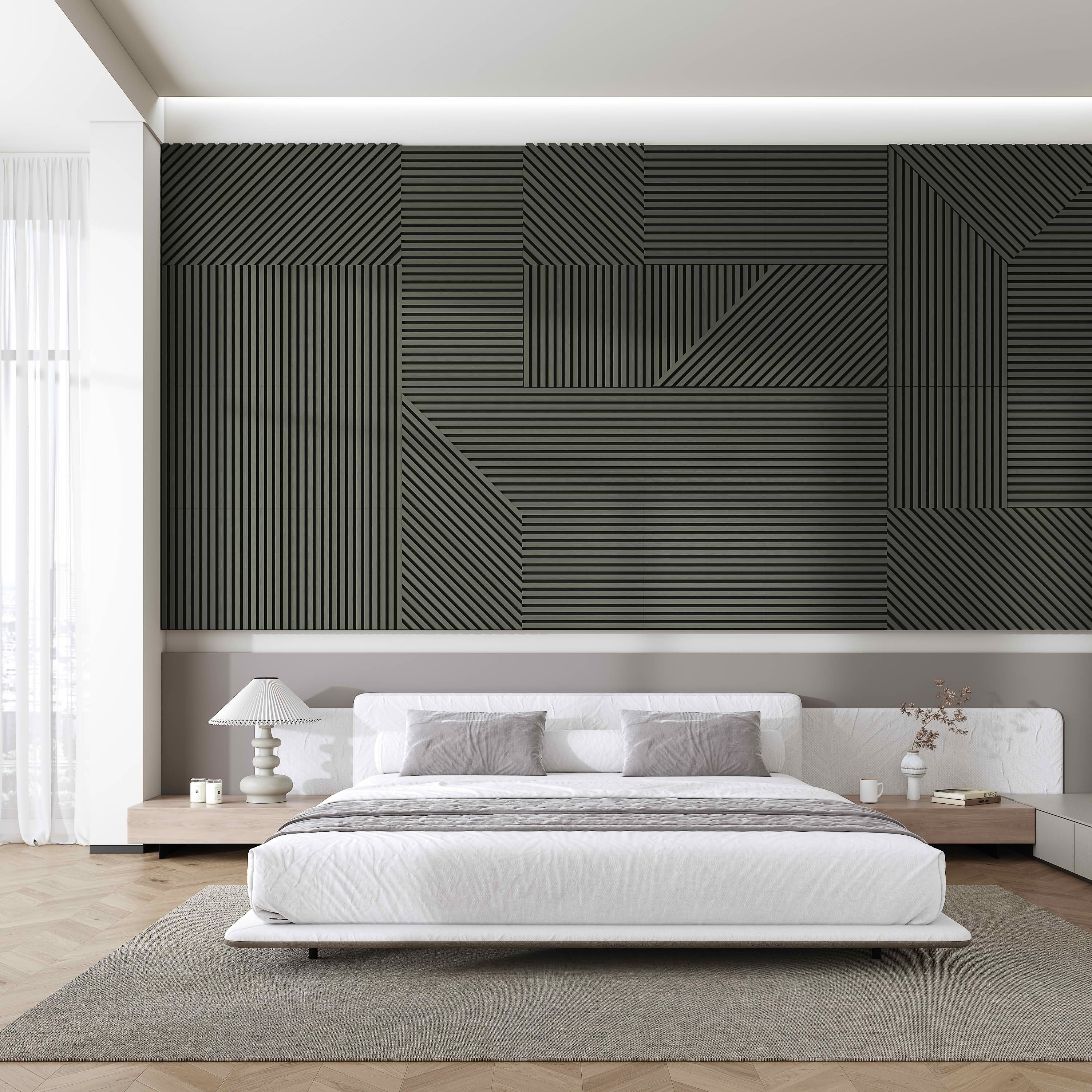 MAYEERTY Black Wood Veneer MDF Sound Absorbing Panel for Wall Decor, 47x24x1 Inch, 2 Pack