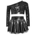 thumbnail image 2 of iiniim Girls Sparkly Latin Hip Hop Jazz Dance Outfit Long Sleeve Sequin Crop Top with Metallic Tutu Skirt Black 12, 2 of 7