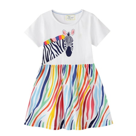 

ZHAGHMIN Dresses for Girl Baby Kid Girls T Shirt Dresses Summer Casual Dress Summer School Party Princess Rainbow Color Top Dresses Clothes Litter Big Girl Flower Dress Princess Bow Party Wedding Go