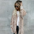 thumbnail image 5 of Women Winter Jacket Double-sided Wear Thick Fleece Hooded Pockets Mid Length Solid Color Warm Casual Daily Wear Long Coat, 5 of 7
