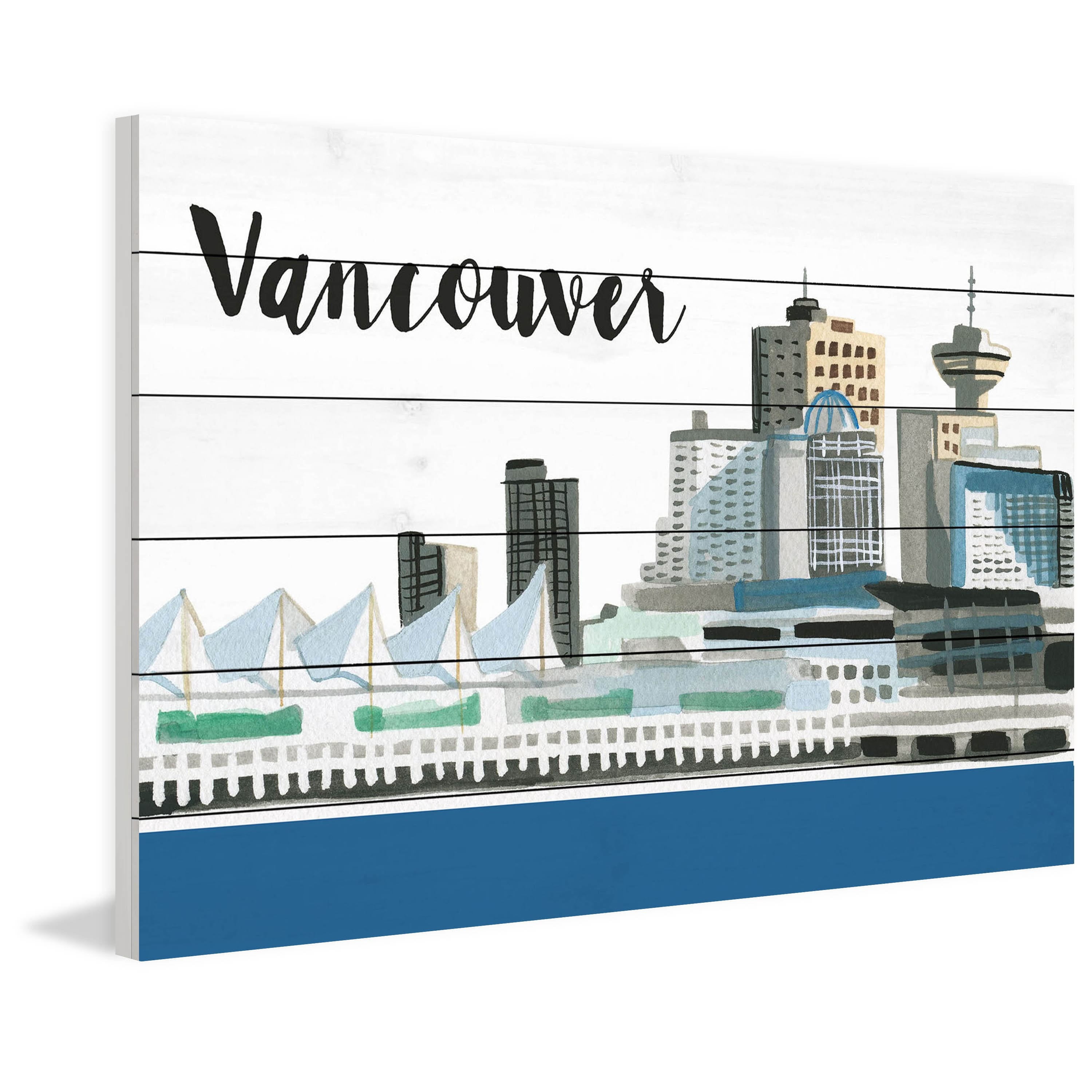 Marmont Hill "Vancouver Skyline" By Molly Rosner Painting Art Print On White Wood, 24.0" x 1.5"