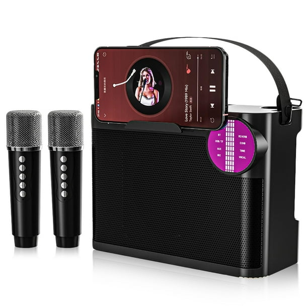 Karaoke Inalámbrico Altavoz Portátil Compatible Con Diente 5.3 2 Micrófonos Correa Extraíble para Festivales Azul