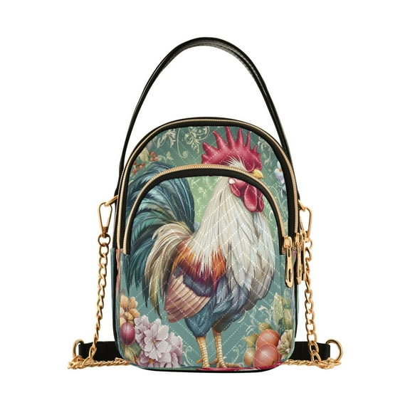 ALAZA Chain Crossbody Bags for Women Rooster Floral Shoulder Handbag Phone Purse