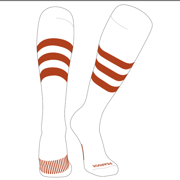 PEAR SOX Striped OTC Baseball, Softball, Football Socks (A) White, Texas Orange (XS)