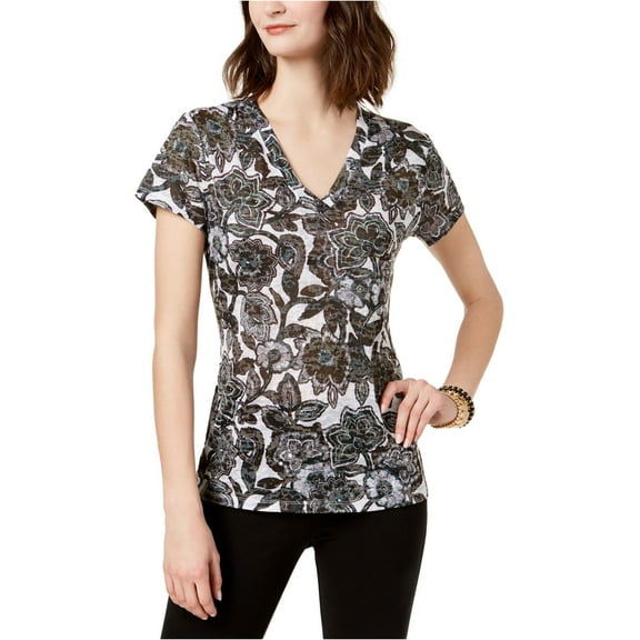 I-N-C Womens SS Basic T-Shirt, Black, Large