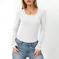 thumbnail image 2 of felwors Women's Long Sleeve Stretch Ribbed Crewneck T-Shirt - Fitted Casual Basic Top for Business & Daily Wear White, M, 2 of 6