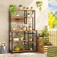 thumbnail image 3 of SUPERJARE Large Bakers Rack, Microwave Stand with Power Outlets, Kitchen Coffee Bar Table with 12 Hooks, Kitchen Shelf Rack in Rustic Brown, 3 of 7