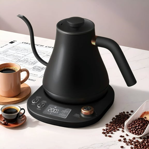 Electric Kettle Temperature Control, Gooseneck 28Oz Pour over Kettle for Coffee & Tea, Safe Stainless Steel Inner, Black