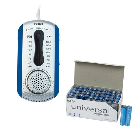 Naxa NR721BL AM/FM Mini Pocket Radio With Speaker (Blue) & UPG AAA 50