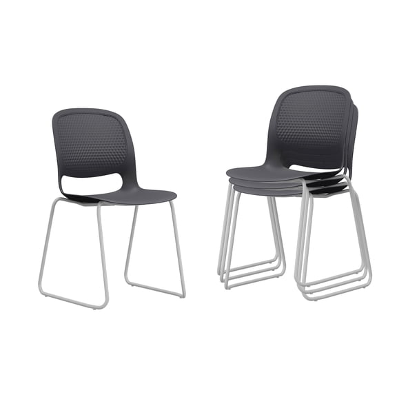 Modern Stacking Chairs Set of 4, Black Polypropylene Seat & Steel Frame, Ergonomic Design, 18.5 x 18.1 x 33.1 inches