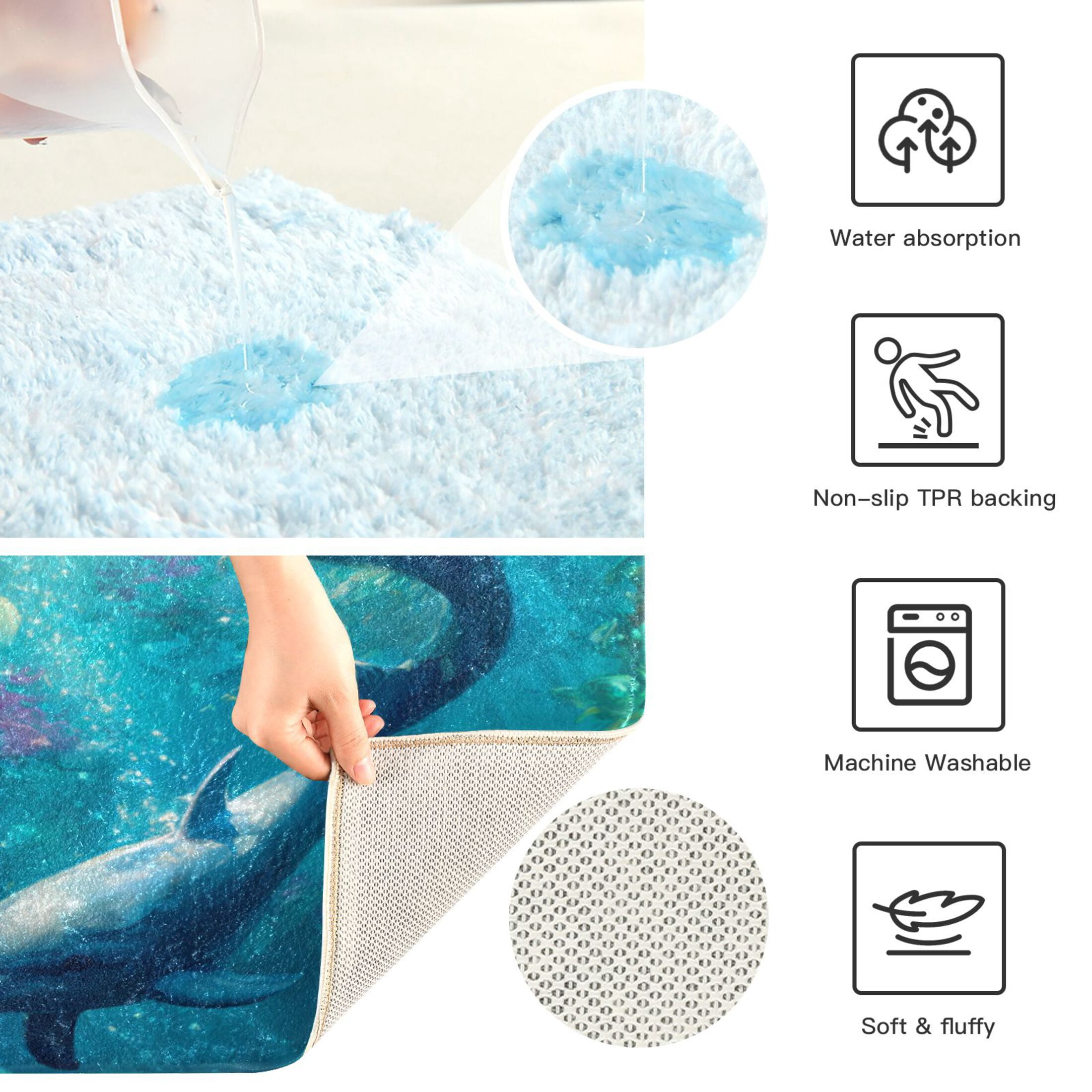RMDQTR 2PCs Bathroom Rugs Set Plush Toilet Base Mat 16" × 24" Bath Mat and 20" × 24" U Shape Soft Rugs Non Slip Absorbent