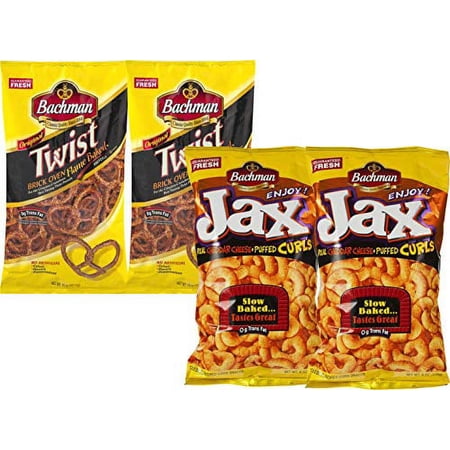 Bachman Jax Cheddar Cheese Curls And Bachman Twist Pretzels Variety 4-Pack