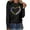 Black, variant on IROINNID Polyester Long Sleeve T Shirt for Women Daily Summer Fold Printed Regular Round Neck Button Top,Black