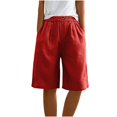 thumbnail image 4 of RYRJJ Bermuda Shorts for Women Wide Leg Cotton Linen Knee Length Summer Casual Long Shorts Loose High Waisted Short with Pockets(Red,S), 4 of 6