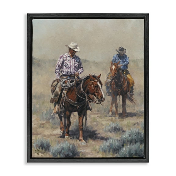 Stupell Industries Dust Bowl Cowboys Animals & Insects Painting Black Floater Framed Canvas Art Print Wall Art, 17 x 21