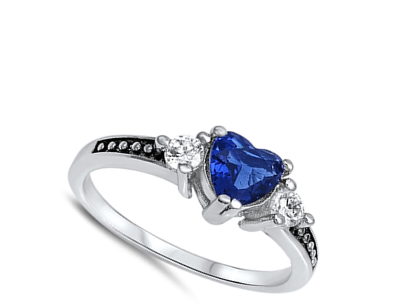 CHOOSE YOUR COLOR Blue Simulated Sapphire Heart Promise Ring .925 Sterling Silver Band CZ Female Size 3