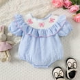 thumbnail image 2 of Baby Romper Girls Short Sleeve Prints Romper Ruffles Bodysuits Clothes Onesies Girl Blue 6 Months-12 Months, 2 of 6