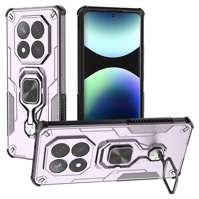 For Xiaomi Redmi Note 14 Pro 5G Case Rotatable Ring Kickstand PC + TPU Shockproof Phone Cover - Gree