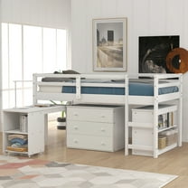 Harper & Bright Designs Low Study Twin Loft Bed with Cabinet and Rolling Portable Desk, White