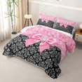 thumbnail image 3 of Manfei Pink Girly Bow Quilt Full,Retro Victorian Damask Full Bedspread Sets,3 Pieces,1 Coverlet and 2 Pillowcases, 3 of 7