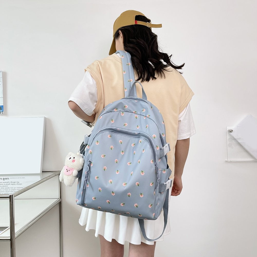 Fashion Floral Backpack College Student Large School Bag Mochila Blue