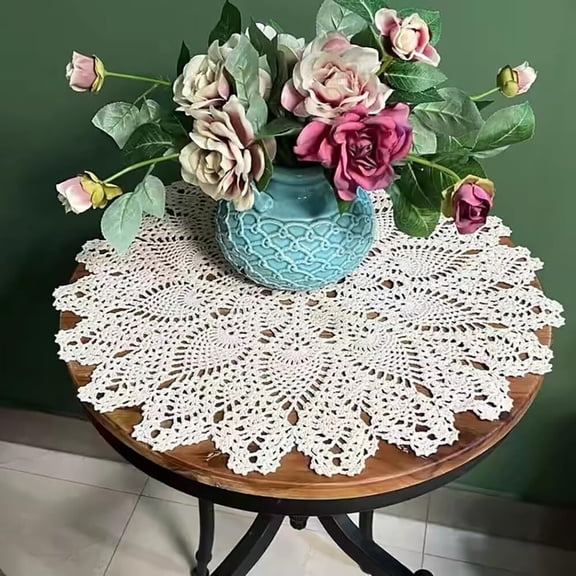 2PCS Cotton Handmade Crochet Lace Tablecloth Table Doilies Table Placemats