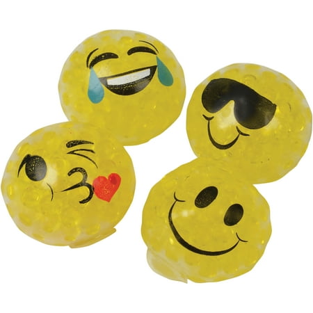 Squishy Squashy Trendy Emoji With Jelly Beads 2" Novelty Toy, Yellow, 12 Pack