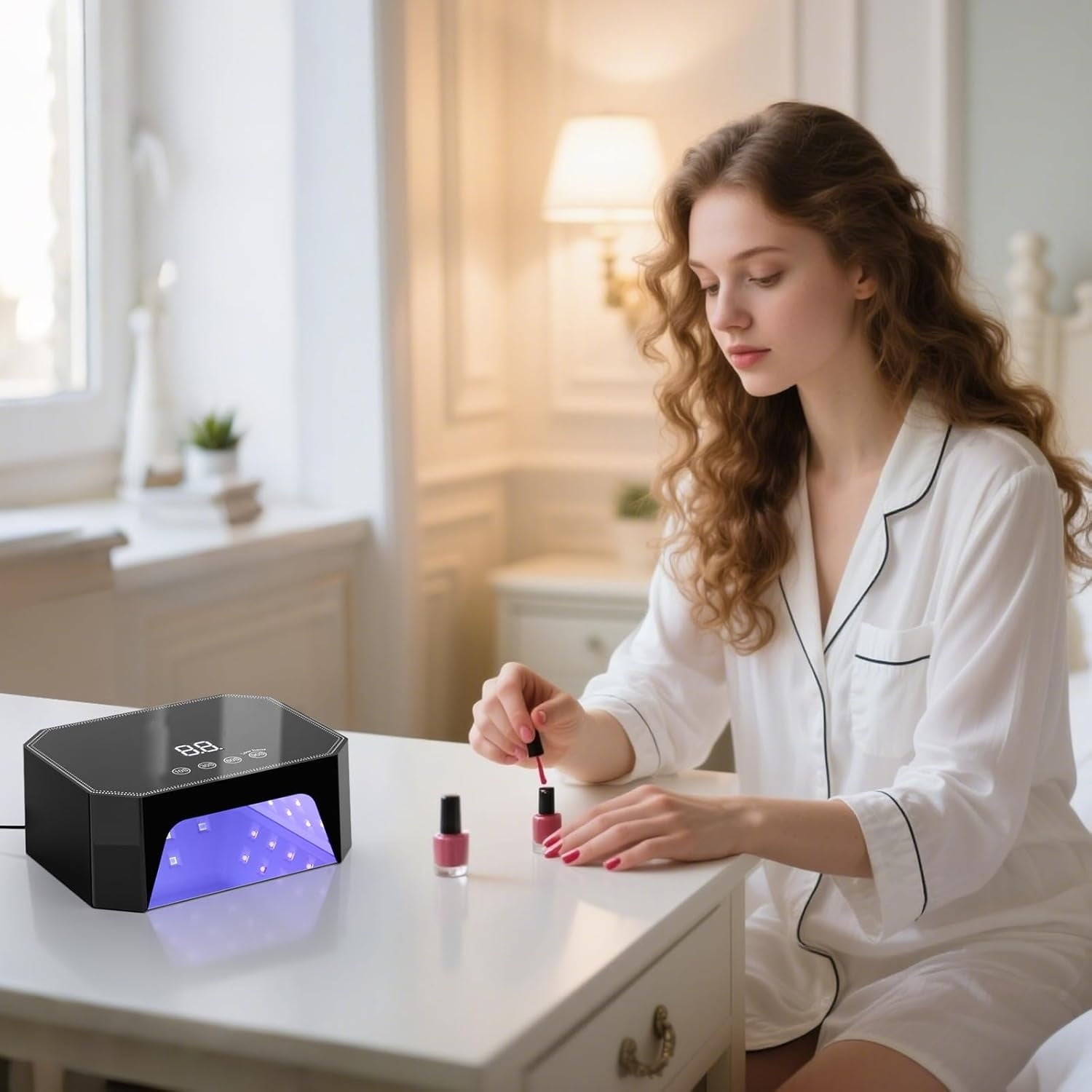 54W UV LED Nail Lamp – Plug-in Gel Nail Light with LCD Display, 4 Timers, Auto Sensor, Dual Wavelength, Nail Dryer for Home & Salon – Black
