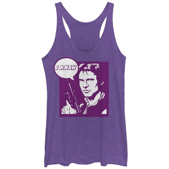 Women's Star Wars Pop Art Han Solo I Know Racerback Tank Top Purple Heather Small