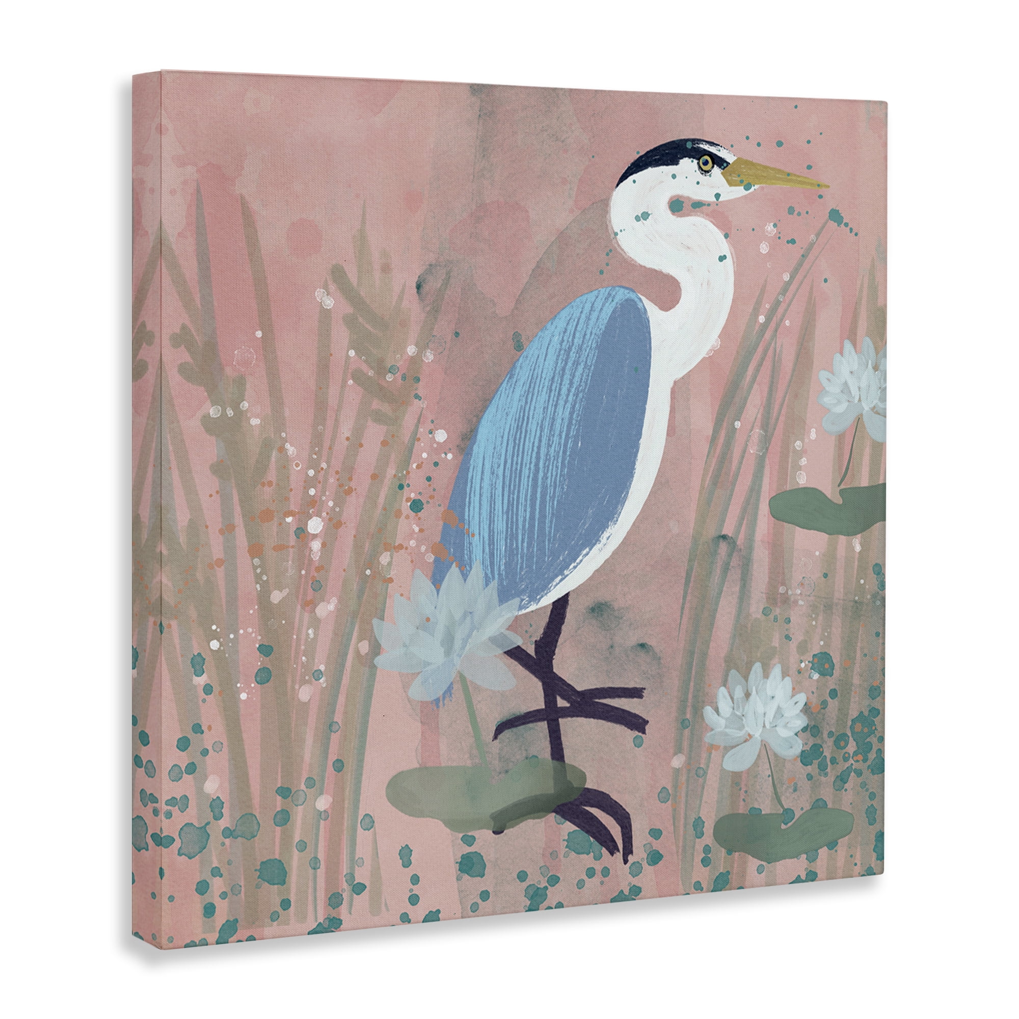 Stupell Industries Coastal Bird with Lotus Flowers Animals & Insects Painting Gallery Wrapped Canvas Art Print Wall Art, 36 x 36