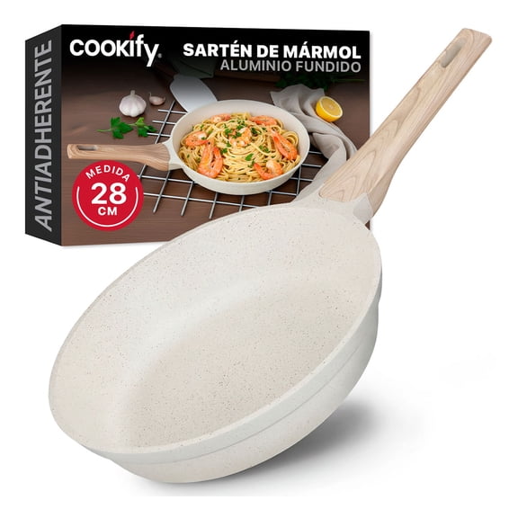 Sartén de Aluminio con Revestimiento Antiadherente, 100% Libre de PFOA Cookify (Mármol Beige, 28 cm)