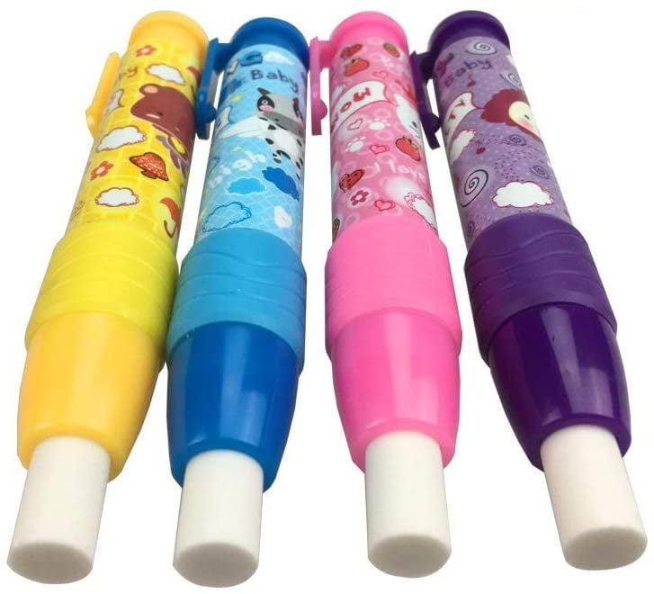 4 Pcs Retractable Pen Shaped Eraser Portable Rubber Pencil Rubber Stick Erasers for School Office Students Adults Random color 
