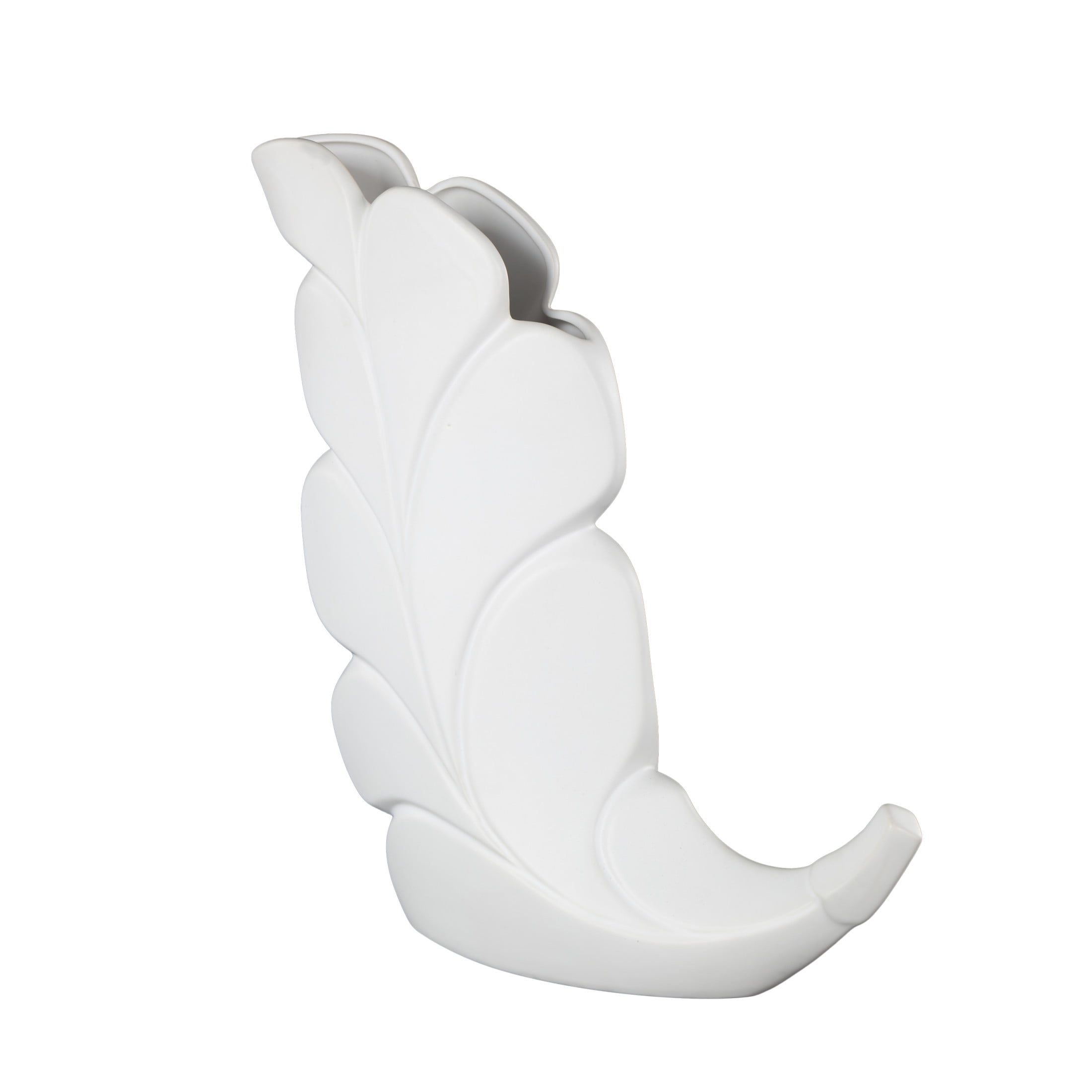 DecMode 15" Leaf Slanted White Ceramic Vase