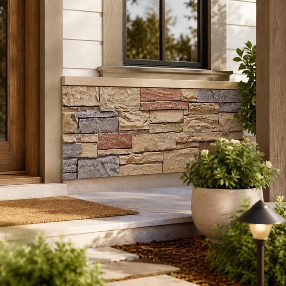 Artificial Stone Wall Siding Panel, 45.6 x 12.8 In High-Density PU Faux Stacked Stone, Brick Red, for Interior and Exterior Decor