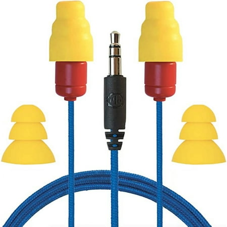 Plugfones Protector VL Audio Earbuds OSHA Compliant Earplugs with Sound Blue & Yellow