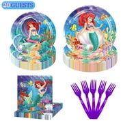 Mermaid Plates Set Mermaid Birthday Party Supplies Little Mermaid Party Tableware Ariel Paper Plates Napkins Forks for Mermaid Theme Baby Shower Ocean Party Decorations Baby Shower Decor