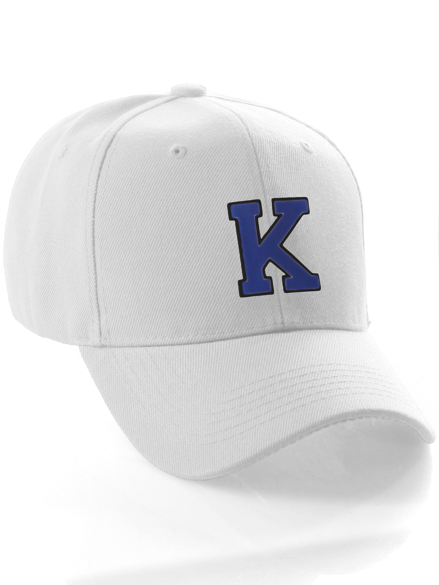 Classic Baseball Hat Custom A to Z Initial Team Letter, White Cap Black