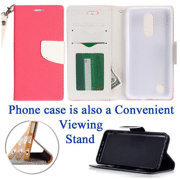 for 5" LG Risio 2 LG Aristo LV3 Case Phone Case 2-Tone Wallet Pocket Purse Kick stand Hybrid Pouch Screen Flip Cover Pink White