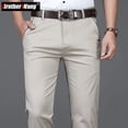thumbnail image 2 of Pantalones casuales de algodón fino de estilo clásico de verano para hombre, pantalones beige rectos y holgados a la moda para negocios, ropa de marca para hombre, 2 of 5