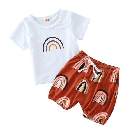 

MPWEGNP Boys Girls Clothes Summer Short Sleeve Rainbow T Shirt Tops Shorts 024 Months Casual Outfits Set Sweats 6t Boys Baby Boy Needed Items