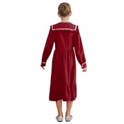 Aislor Pioneer Girls Colonial Prairie Costume 1800s Victorian Long Sleeve Ruffle Dress Burgundy 16