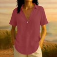 thumbnail image 2 of RMGVDSD Womens Blouses Summer Plain Solid Color Collar V Neck Henley Shirts Short Sleeve Loose Fit Casual Blouse Tops for Woman, 2 of 6