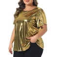 thumbnail image 2 of DARING DIVA Women's Plus Metallic Tops Crew Neck Short Sleeve Party Blouses 3X Gold, 2 of 6