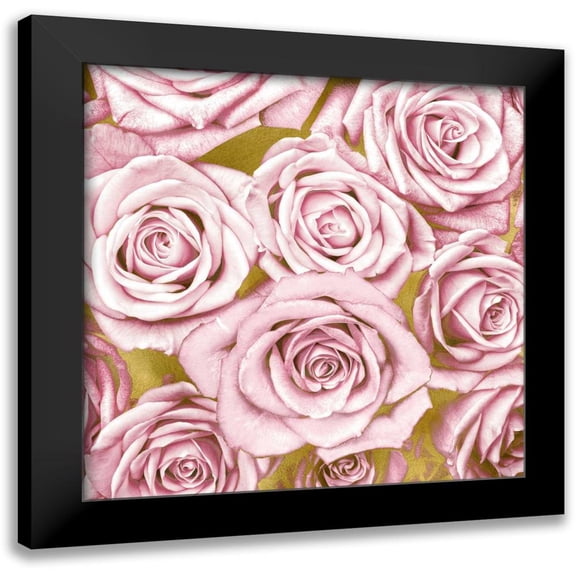 Bennett, Kate 12x12 Black Modern Framed Museum Art Print Titled - Pink Roses on Gold