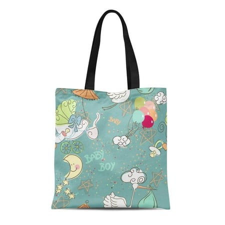 Baby Boy Tote Bags SIDONKU Canvas Bag Resuable Tote Grocery Shopping Bags Blue Whimsical Baby Boy Pattern Born Moon Star Tote Bag ()