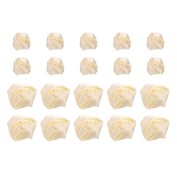 20pcs 2Tamaños Rosas de Cinta de Satén 2.5cm/5cm Flores de Rosa Artificial de Tela para Manualidades DIY (Beige Oscuro)