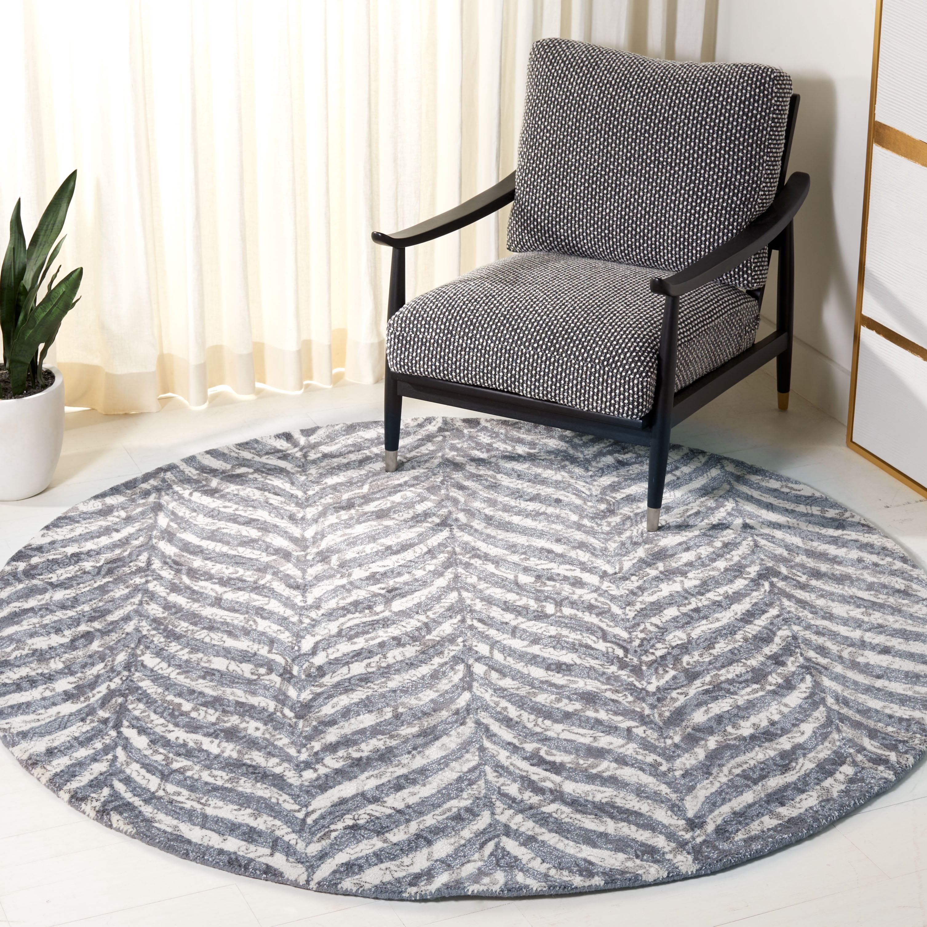SAFAVIEH Restoration Vintage Delmar Abstract Area Rug, Grey/Ivory, 6' x 6' Round