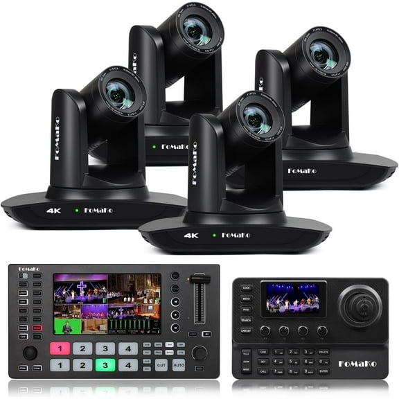 FoMaKo 4K PTZ Camera HDMI, AI Auto-Tracking, 4K 20X Optical Zoom(4pcs),KC606 PTZ Controller, M3 Video Mixer Switcher, for Church Worship Education Conference Events,PTZ Bundle(K20UH X4  M3 KC606)